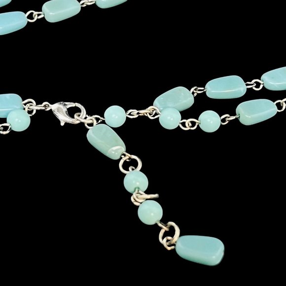 Southwest Style Double Strand Blue, White And Silver Tone Beaded Necklace (4868) - Picture 6 of 7